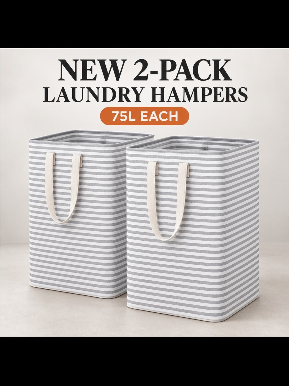 Home Hacks 2-Pack 75L Large Laundry Hampers— unopened New